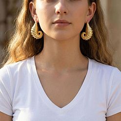 Golden Brass Stud Earrings for Women, Conch Shape, Golden, 39x22mm