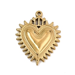 Real 18K Gold Plated 304 Stainless Steel Pendants, Sacred Heart Charms, Ion Plating(IP), Real 18K Gold Plated, 20x15.5x2.5mm, Hole: 0.9mm