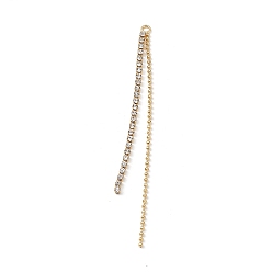 Golden Brass Rhinestone Chain Tassel Big Pendants, Golden, 67x3x1.5mm, Hole: 1.6mm