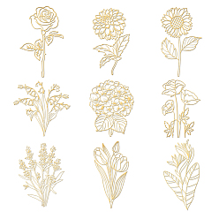 Цветок Никелевые декоративные наклейки, наполнитель из металлической смолы, Наполнитель из эпоксидной смолы и УФ-смолы, золотые, цветок, 40x40 мм, 9 шт / комплект