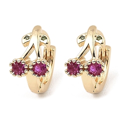 Light Gold Серьги-кольца из латуни с микропаве из кубического циркония, вишня, золотой свет, 12x7x14 мм