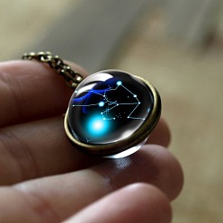 Телец Двойное стекло круг с подвеской в виде созвездия сплав цепи ожерелья, античная бронза, Телец, 17.72~19.69 дюйм (45~50 см)