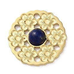 Ляпис-Лазурь Вакуумное покрытие pvd 316 многожильные звенья из нержавеющей стали, с природными лазурита, цветок, реальный 18 k позолоченный, 14.5x3 мм, отверстие : 1.2 мм