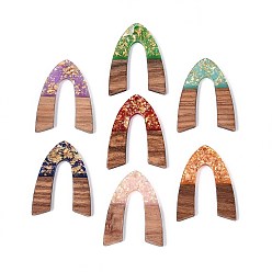 (52) Непрозрачная лаванда Подвески из непрозрачной смолы и орехового дерева, арочные прелести, с блестящей пудрой и золотой фольгой, разноцветные, 38x28.5x3 мм, отверстие : 2 мм
