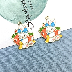 Carrot Alloy Enamel Pendants, Golden, Rabbit Charm, Carrot, 30x25mm