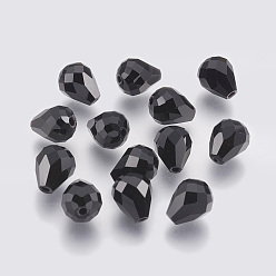 Black Imitation Austrian Crystal Beads, Grade AAA, Faceted, Drop, Black, 8x10mm, Hole: 0.9~1mm