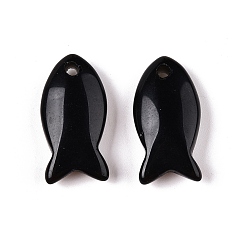 Обсидиан Природные подвески обсидиана, рыбы прелести, 23.5~24.5x12x5~6 мм, отверстие : 2 мм