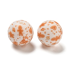 Gingerbread Man Рождественские круглые силиконовые бусины, оранжевые, Колобок, 15 мм, отверстие : 2 мм