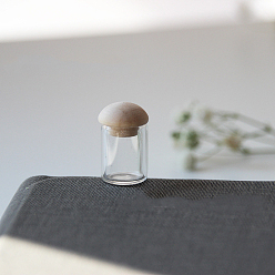 Прозрачный Колонка миниатюра стеклянная пустая бутылка украшения, деревянная пробка в форме гриба, аксессуары для кукольного домика в микроландшафтном саду, декорации реквизита для фотосъемки, прозрачные, 12x15 мм