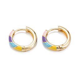 Real 18K Gold Plated Brass Enamel Hoop Earrings, Long-Lasting Plated, Ring, Real 18K Gold Plated, 17x16x3.5mm, Pin: 0.8mm