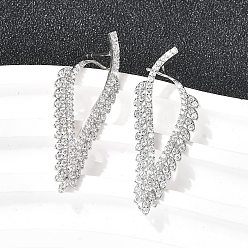 Платина Треугольные серьги-гвоздики из латуни с микропаве и прозрачными циркониями, стойки покрытие, долговечный, без кадмия и без свинца, платина, 37x13.5 мм