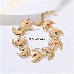 Colorful Vintage Bohemian Brass Rhinestone Moon Star Link Bracelets for Women Party Wedding Gift, Golden, Colorful, 8.66 inch(22cm)