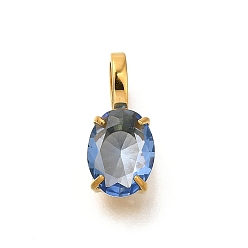 Сапфир Ионное покрытие (ip) 304 подвески из нержавеющей стали со стразами, овальные амулеты, реальный 14 k позолоченный, сапфир, 14x6x4.5 мм, отверстие : 4.5x2.5 мм