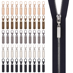 Mixed Color 50Pcs 5 Colors Alloy Zipper Pull Tabs, Rectangle, Mixed Color, 50mm, 10pcs/color