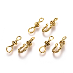 Antique Golden Tibetan Style Alloy S-Hook Clasps, Antique Golden, Clasp: 24.5x7.5x5.5mm, Hole: 5.5x4.5mm & 3.5x2.5mm, S-Hook: 26x13x7mm, Hole: 3.2x2mm & 2x1mm