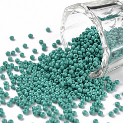 Бирюза 11/0 Краска для запекания класса А (fgb), стеклянные бисерные бусины, круглые, бирюзовые, 2.3x1.5 мм, отверстие : 1 мм, Около 5300 шт / 50 г