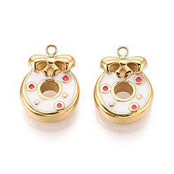 Белый 304 нержавеющей стальной эмали подвески, пончик, ионное покрытие (ip), реальный 18 k позолоченный, белые, 16x12x6 мм, отверстие : 1.5 мм