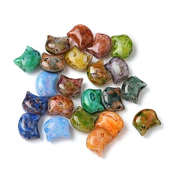 (52) Непрозрачная лаванда Краска для выпечки пикассо стеклянные бусины, голова кошки , разноцветные, 8.5x9.5x5.5 мм, отверстие : 1 мм