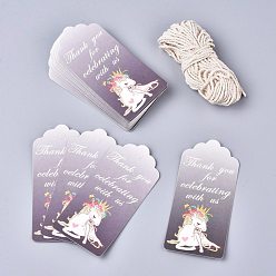 Pferd Geschenkanhänger aus Papier, Tags hängen, mit Baumwollkordel, für Hochzeit / Valentinstag / Erntedank, Rechteck, Pferd Muster, 9.5x4.5x0.05 cm, Bohrung: 5.3 mm, 50 Stück / Set
