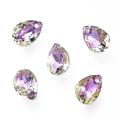 Светло-витражный Стеклянные стразы подвески, с покрытием на задной стороне, граненые, слеза, витражный свет, 9x6x4 мм, отверстие : 1 мм