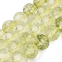 Olive Crackle Transparent Glass Beads Strands, Round, Faceted(32 Facets), Olive, 7.5~8mm, Hole: 1.2~1.4mm, about 47~48pcs/strand, 13.78~13.98 inch(35~35.5cm)