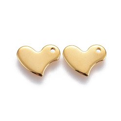 Золотой 201 прелести нержавеющей стали, штамповка пустой метки, сердце, золотые, 8.5x11x1.2 мм, отверстие : 1.2 мм