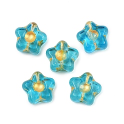 Небесно-голубой Гальванопокрытие и стеклянные бусины с золотым металлическим плетением, цветок, голубой, 10.5x11x5 мм, отверстие : 1 мм