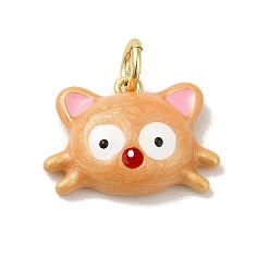 Настоящее золото 18K Подвески из латуни с эмалью в стойку, с целью перехода в кольце, долговечный, без свинца и без кадмия, кошачье очарование, реальный 18 k позолоченный, 11.5x15.5x4.5 мм, отверстие : 3 мм