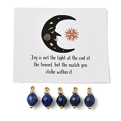 Lapislázuli Naturales lapis lazuli colgantes, Amuletos facetados 0val, con fornituras de latón de tono de oro, 15~15.5x6.5~7 mm, agujero: 1.5 mm, 5 unidades / bolsa