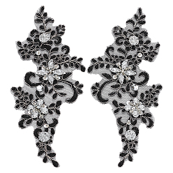 Черный 1 Сочетайте цветочные изделия из полиэстера с вышитыми стеклянными элементами и пришивными украшениями, швейные украшения, чёрные, 250x105x6 мм