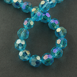 Светло-Голубой Стеклянные бусины с гальваническим покрытием , с покрытием AB цвета, граненые, круглые, Небесно-голубой, 8x7 мм, отверстие : 1 мм, 72 шт / нитка, 21.2 дюйм