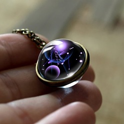 Весы Двойное стекло круг с подвеской в виде созвездия сплав цепи ожерелья, античная бронза, Весы, 17.72~19.69 дюйм (45~50 см)