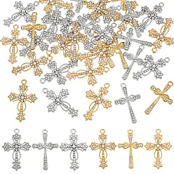 Платиновый & Золотой 36шт 6 стили подвески со стразами из сплава, крест прелести, платиной и золотом, 32~32.5x20~22x2~3.5 мм, отверстие : 1.8~2 мм, 6 шт / стиль