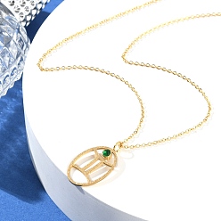 Близнецы 304 нержавеющая сталь кубический цирконий двенадцать созвездий рун кулон кабель цепь ожерелья для женщин, реальный 18 k позолоченный, Близнецы, 17.83 дюйм (45.3 см)