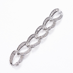 Platinum Brass Micro Pave Cubic Zirconia Links, Strip, Platinum, 50x9x3mm, Hole: 3x8mm
