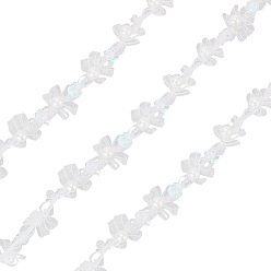 Белый 10 ярдов полиэстеровых кружевных отделок, с пластиковыми бусинами из искусственного жемчуга, бантом, белые, 1/4~5/8 дюйм (7~17 мм), около 10.00 ярдов (9.14 м) / пачка