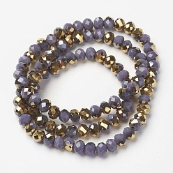 Dark Slate Blue Electroplate Opaque Glass Beads Strands, Half Golden Plated, Faceted, Rondelle, DarkSlate Blue, 8x6mm, Hole: 1mm, about 72pcs/strand, 16.14 inch(41cm)
