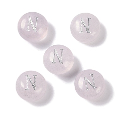 Letter N Природного розового кварца бусы, рондель с письмом, Письмо N, 8.5~9x5~5.5 мм, отверстие : 1.2 мм