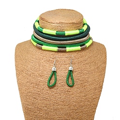 Зеленый Сплав с полиэстеровым шнуром многослойные ожерелья и серьги-капли, платина, зелёные, 400 мм