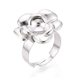 Нержавеющая Сталь Цвет 304 регулируемые кольцевые компоненты из нержавеющей стали, настройки колец для цветочных подушечек, цвет нержавеющей стали, лоток : 7 мм, Цветок: 19x21 мм, внутренний диаметр: 18 мм