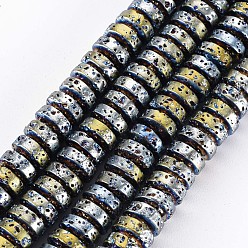 Cornflower Blue Electroplated Natural Lava Rock Beads Strands, Flat Round/Disc, Heishi Beads, Bumpy, Cornflower Blue, 8.5x4mm, Hole: 1mm, about 104~105pcs/strand, 15.75 inch~15.94 inch(40cm~40.5cm)