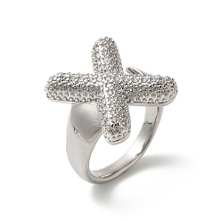 Letter X Открытое кольцо-манжета из латуни с надписью Micro Pave и прозрачным цирконием для женщин, без кадмия, без никеля и без свинца, платина, Письмо X, 19.5x16.5 мм, размер США 6 (16.5 мм)