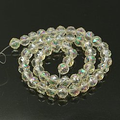 Creamy White Electroplate Glass Beads Strands, Full Rainbow Plated, Faceted, Round, Creamy White, 8mm, Hole: 1mm