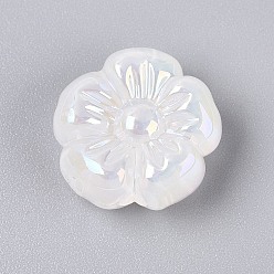 Blanc Fumé Placage uv perles acryliques opaques, fleur, iridescent, fumée blanche, 19x19.5x9.5mm, Trou: 2.8mm