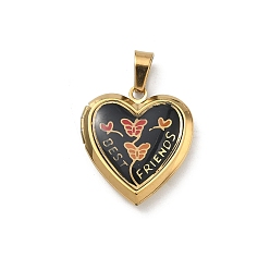 Черный 304 подвески из нержавеющей стали Locket, ионное покрытие (ip), подвески в виде сердечек с узором, чёрные, 25x22.5x5.5 мм, отверстие : 8x4 мм, внутренний диаметр: 16.5x16.5 мм