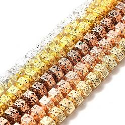 Mixed Color Electroplated Natural Lava Rock Beads Strands, Hexagon, Mixed Color, 6.5x7.5x6mm, Hole: 1mm, about 66~67pcs/strand, 15.28~15.35 inch(38.8~39cm)