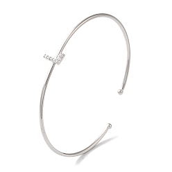 Letter L Браслеты на открытой манжете с прозрачным покрытием из латуни с микро-паве и кубическим цирконием, браслеты с крутящим моментом для женщин, платина, без свинца и без кадмия, Письмо L, внутренний диаметр: 1-7/8x2-1/4 дюйм (4.8x5.8 см)