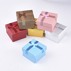 Mixed Color Cardboard Ring Boxes, with Yarn Bowknot and Sponge Inside, Square, Mixed Color, 5.1x5.1x3.5cm, Inner Size: 4.4x4.5cm