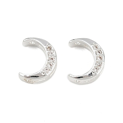 Plata de Ley 925 Chapada Cuentas de circonita cúbica transparente de latón, luna, 925 chapado en plata de ley, 10.5x8.5x3.5 mm, agujero: 1 mm y 2x1 mm