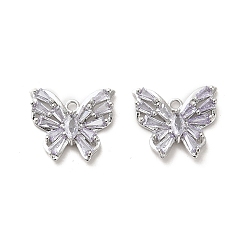 Real Platinum Plated Glass Pendants, with Brass Findings, Butterfly, Real Platinum Plated, 14x16x3mm, Hole: 1.4mm